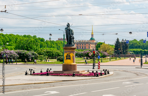 Alexander Suvorov monument with Field of Mars and Engineer castle at background, Saint Petersburg. Russia photo