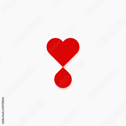 Blood donation flat style vector logo concept. Blood transfusion isolated red silhouette icon on white background. Heart and drop symbol for charity and medicine graphic. © artyway