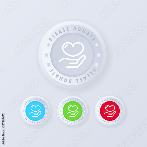 Please donate button in 3d style. Please donate icon set. Vector certificate icon. Stamp vector illustration