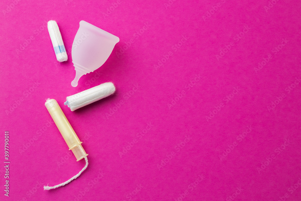 Menstrual cup and medical tampon close up Menstrual cup and medical tampon close up