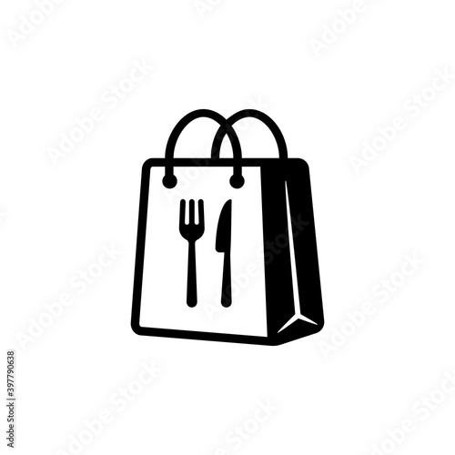 Takeaway food symbol. Take away paper food bag icon. Daily meal in paper bag. Vector illustration