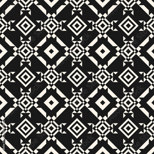 Modern ethnic ornament. Black and white vector geometric seamless pattern with tribal motifs. Stylish monochrome abstract background texture. Repeat design for decor, print, textile, furniture, cloth