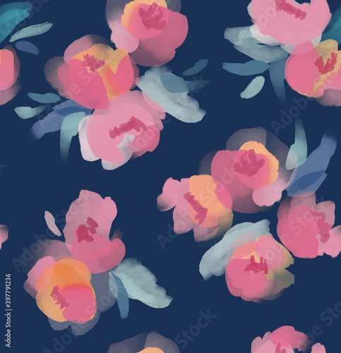 Obraz na plátně Painted floral seamless pattern