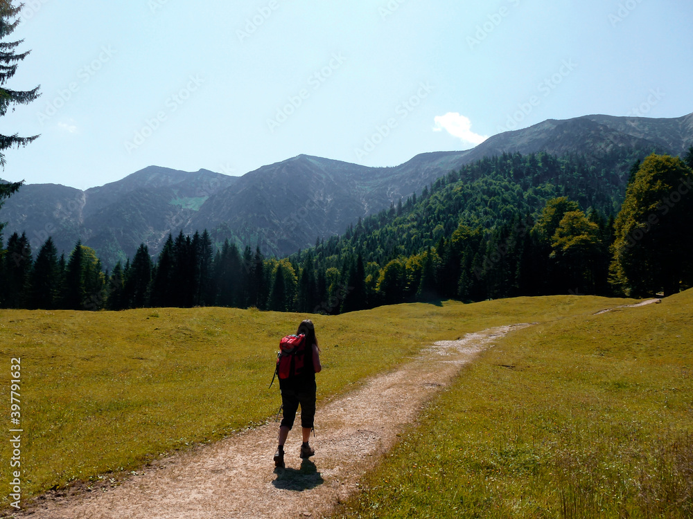 Mountain hiking tour to Schildenstein mountain, Bavaria, Germany