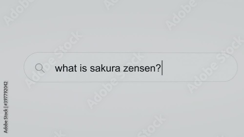 What is sakura zensen? (cherry blossom front) - Internet browser search bar question typing text with camera movement. photo