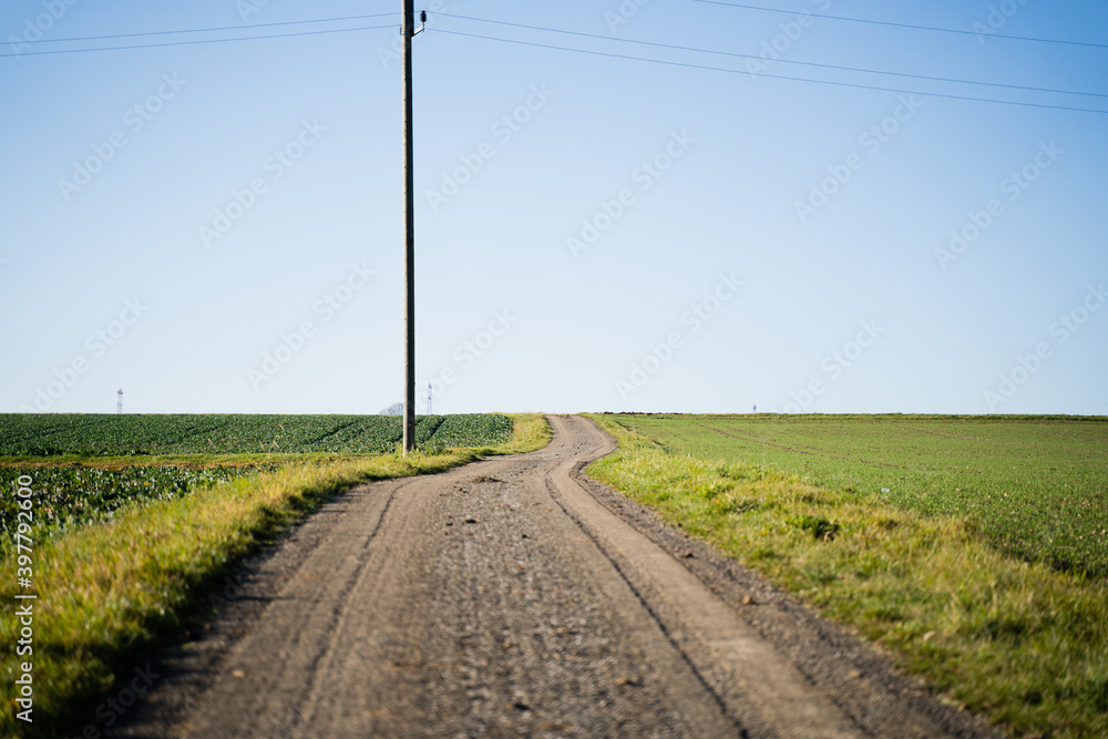 road in the countryside, pole, late autumn