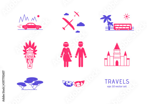 Travels - vector icons set. Symbol for web