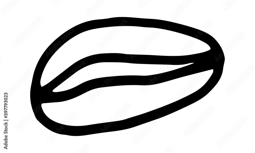 Doodle coffee bean illustration. Simple outline drawing. Morning drink for breakfast. Hand drawn design element
