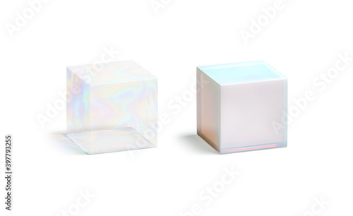 Blank transparent and opaque pearl cube mockup set