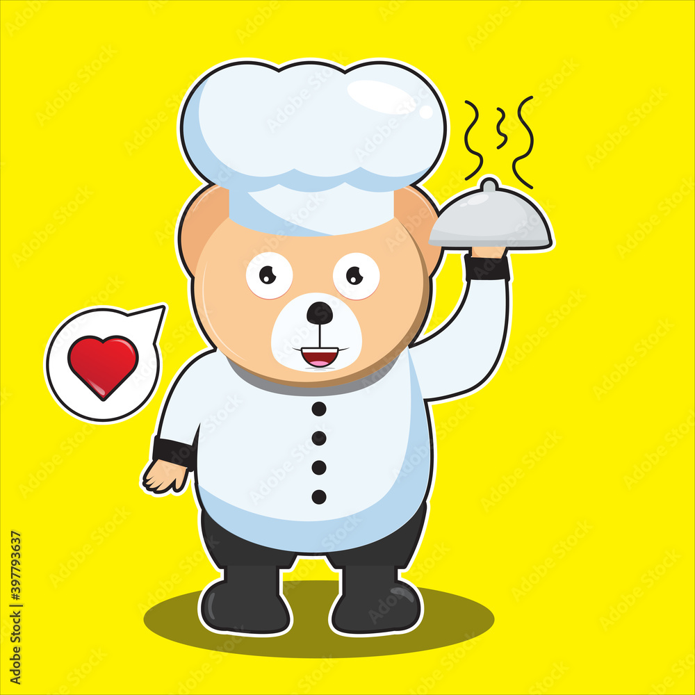 Bear Chef with cooking hat in flat design Bear Chef with cooking hat in flat design