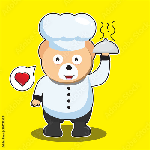 Bear Chef with cooking hat in flat design