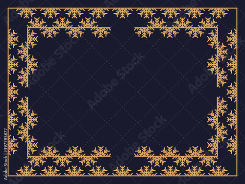 Christmas frame in art deco style with snowflakes. Line art vintage linear border. Design a template for invitations, leaflets and greeting cards. The style of the 1920s - 1930s. Vector illustration