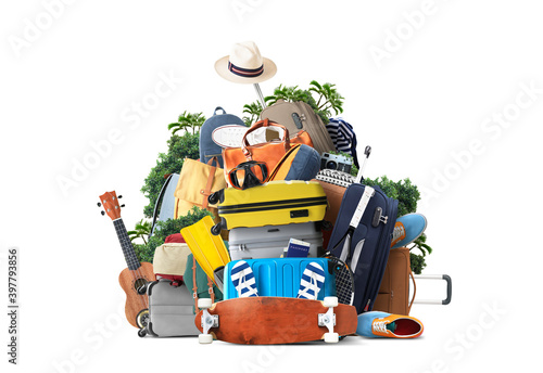 Vacation and travel concept with a suitcases and other accessories. Time to travel

