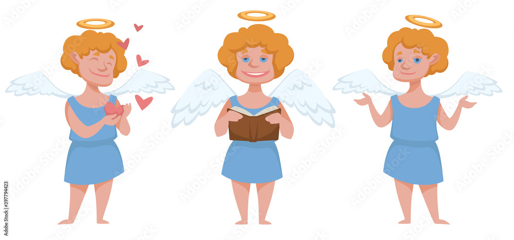 Boy angel character with halo and hearts vector Boy angel character with halo and hearts vector