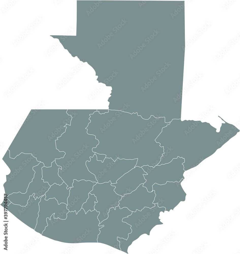 Fototapeta premium Gray vector map of Guatemala with white borders of it's departments