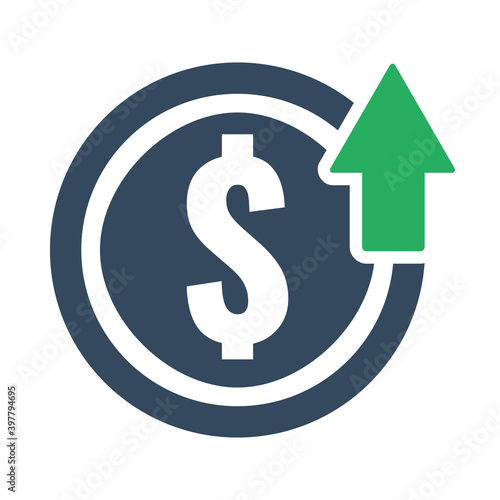 dollar sign coin with green up arrow