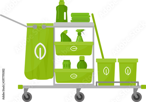 apartment cleaning service, сleaning cart, ecologic cleanup, cleaning products without damage, detergent, bucket, mop, pelvis, garbage bag.