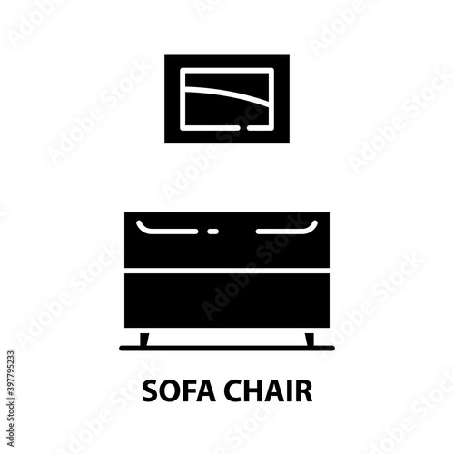 sofa chair symbol icon, black vector sign with editable strokes, concept illustration