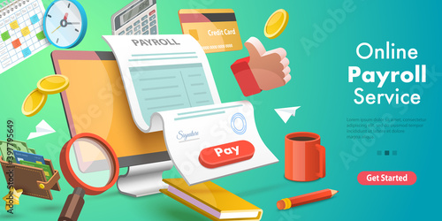 3D Isometric Flat Vector Conceptual Illustration of Payroll or Salary Payment, Financial Calendar, Expenses Calculator.