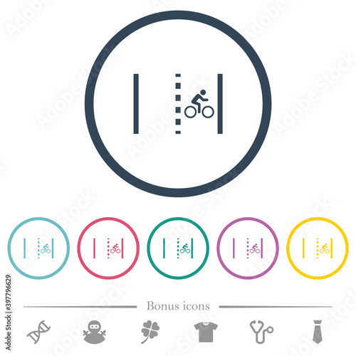 Bicycle lane flat color icons in round outlines