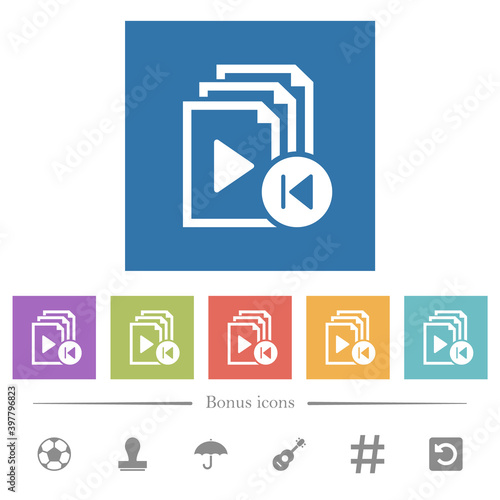 Jump to previous playlist item flat white icons in square backgrounds
