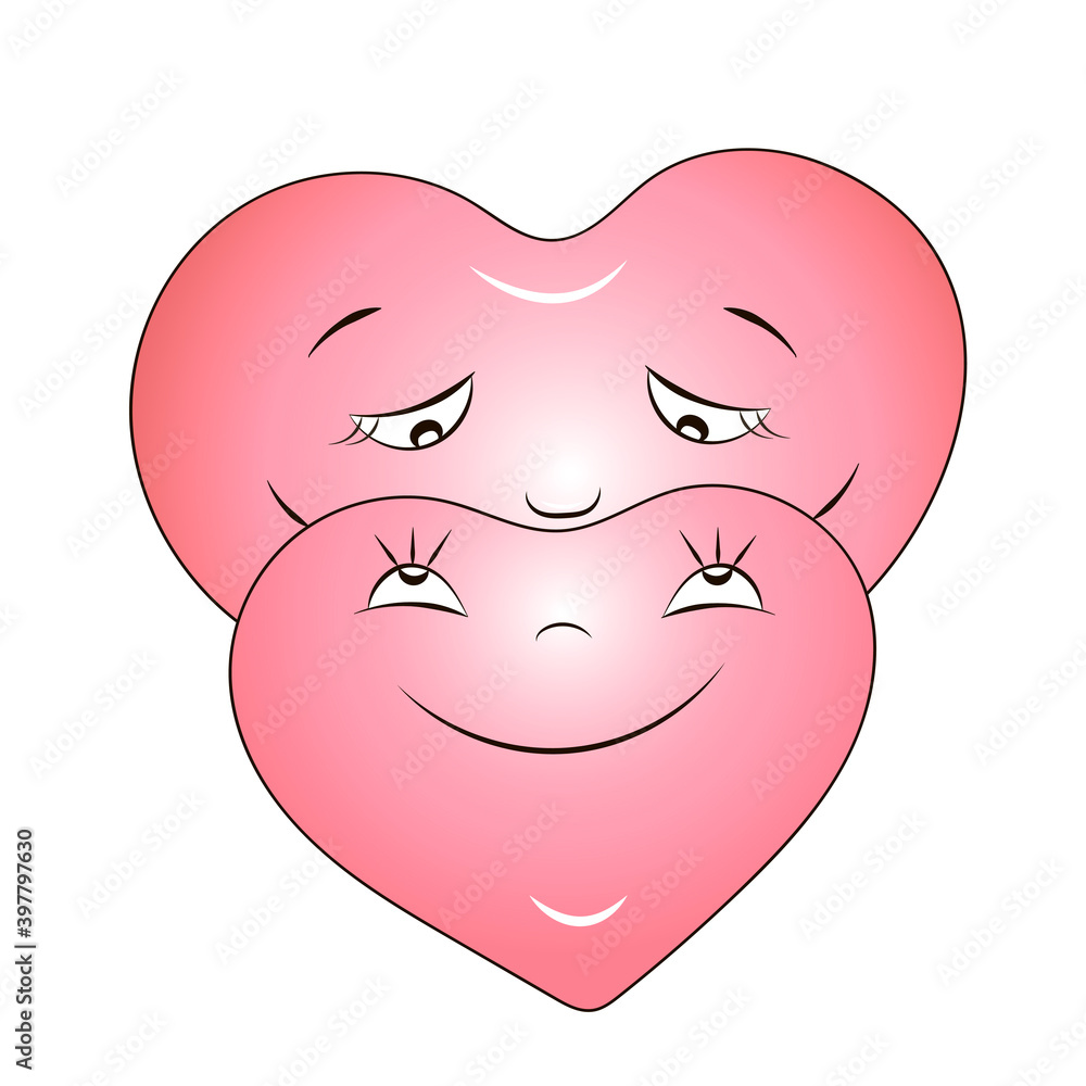 A pair of hearts look at each other with love. Pink hearts. Vector. A pair of hearts look at each other with love. Pink hearts. Vector.