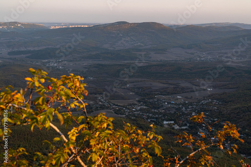 View from the mountain to the village of Sokolinoe in Crimea photo