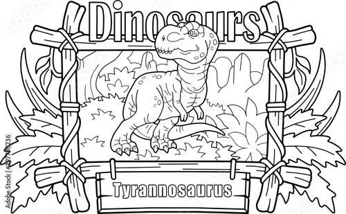 predatory prehistoric dinosaur tyrannosaurus, coloring book, funny illustration