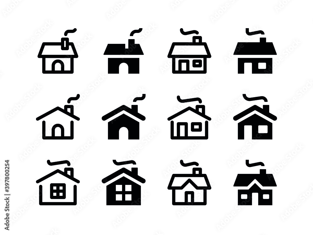 Simple Set of Vector Line and Glyph Icons Winter House