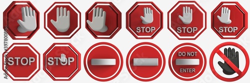 Set of warning signs.  3d rendering	
