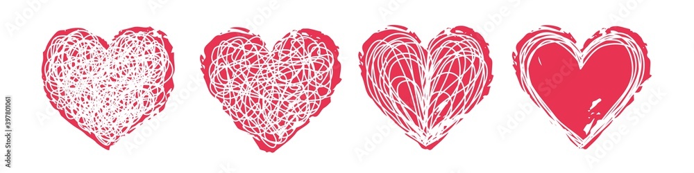 Hand drawn scribble hearts banner isolated on white Hand drawn scribble hearts banner isolated on white