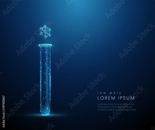 Laboratory tube and snowflake. Low poly style design