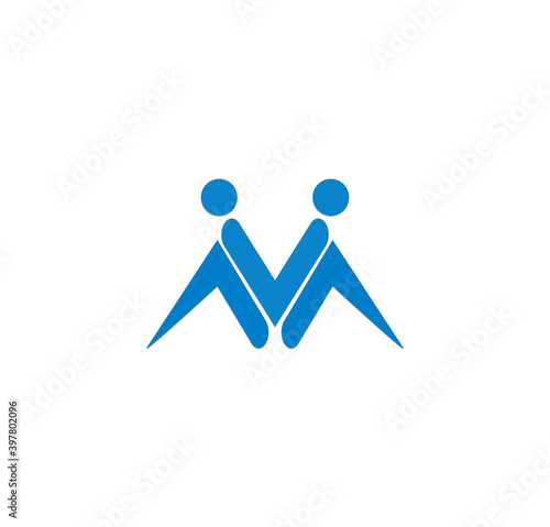 Abstract logo letter M with geometric ornaments formed from structured shapes to form an M like a person sitting leaning back. Suitable for logo designs with the letter M identity in a symbolic style