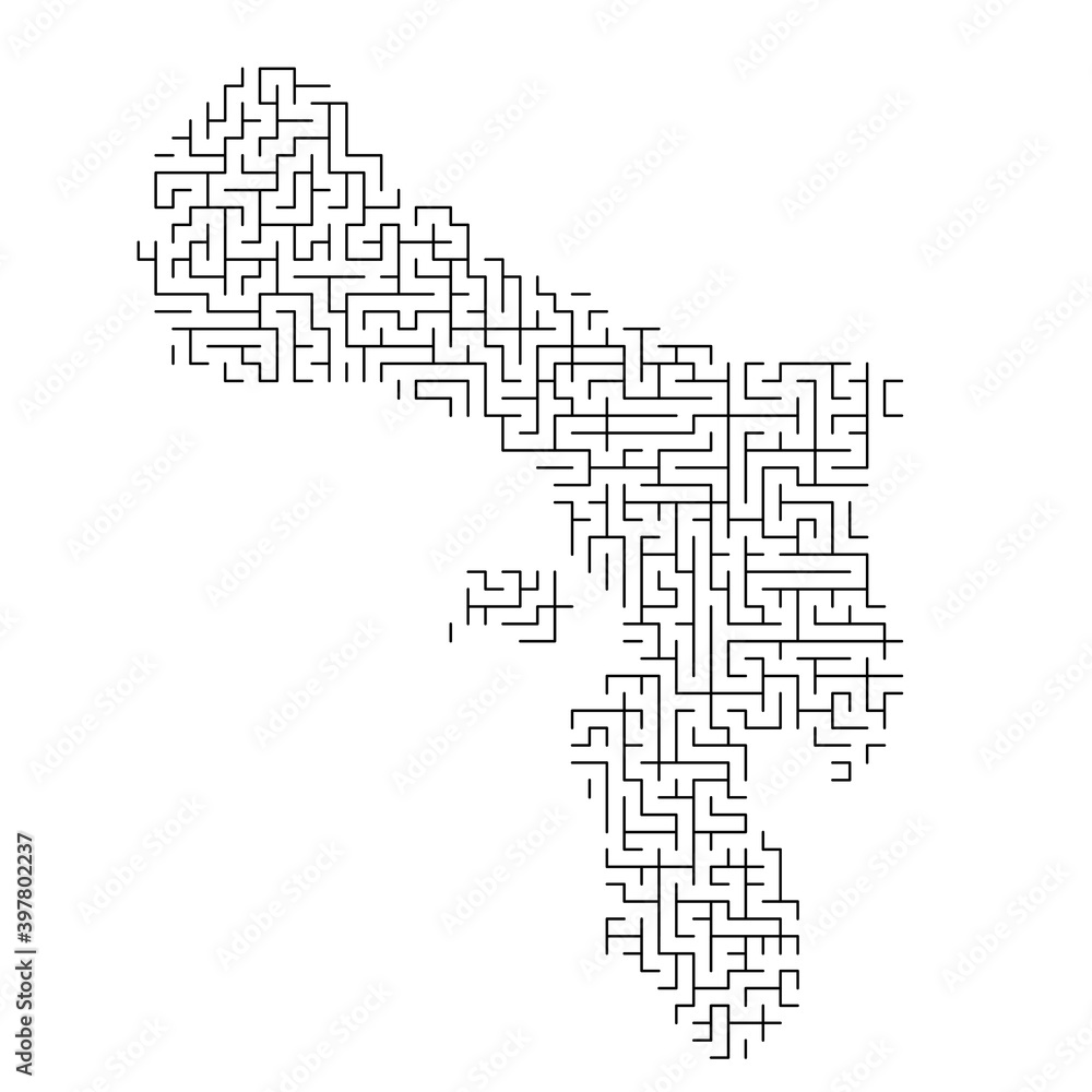 Bonaire map from black pattern of the maze grid. Vector illustration.