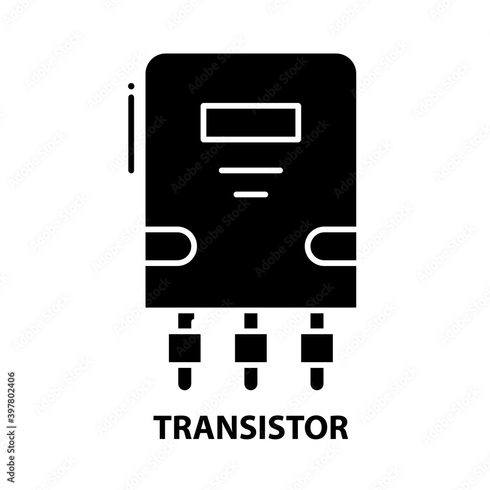 transistor icon, black vector sign with editable strokes, concept illustration transistor icon, black vector sign with editable strokes, concept illustration
