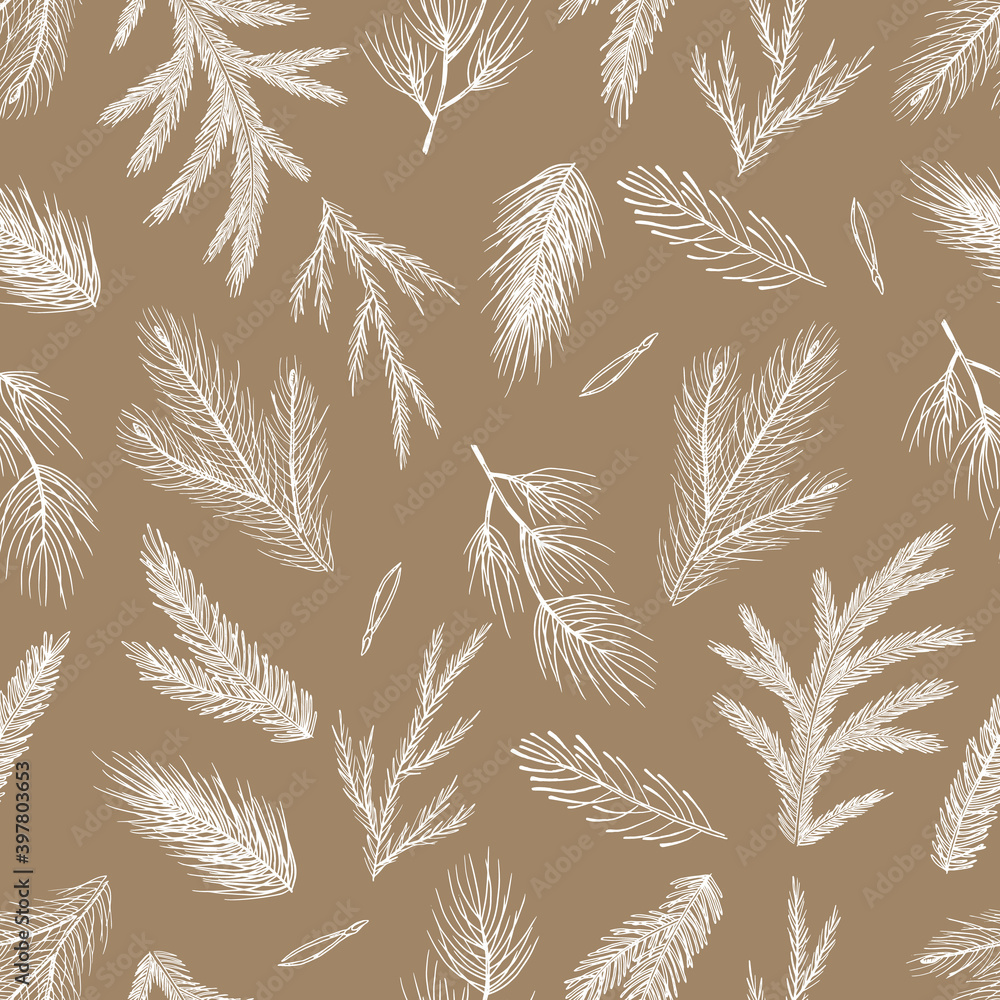 Xmas Seamless pattern with Christmas Tree Decorations, Pine Branches hand drawn art design vector illustration. Xmas Seamless pattern with Christmas Tree Decorations, Pine Branches hand drawn art design vector illustration.