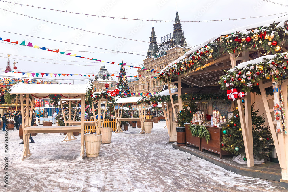 Christmas in Moscow. New Year's market in Red Square.