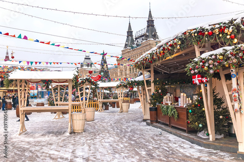Obraz na płótnie Christmas in Moscow. New Year's market in Red Square. w salonie