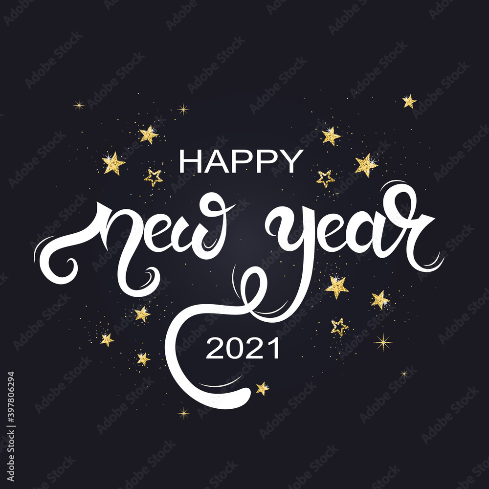 Happy New Year 2021 hand lettering text. Happy New Year 2021 hand lettering text.
