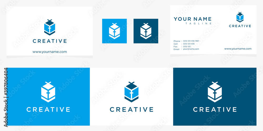 Naklejka premium creative simple of cross box icon logo business card template
