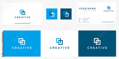 creative simple of cross square icon logo business card template