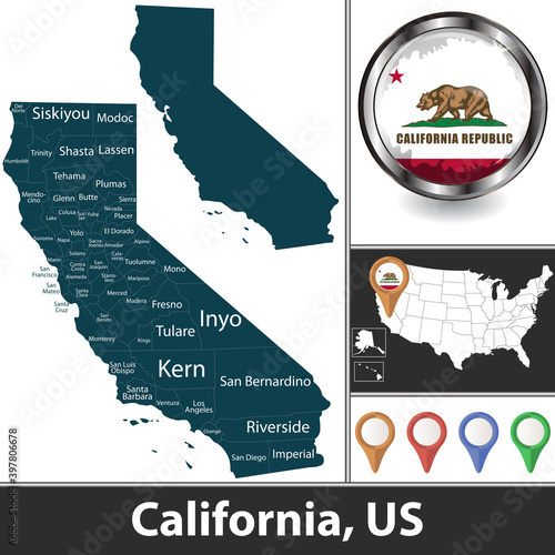Map of California, US