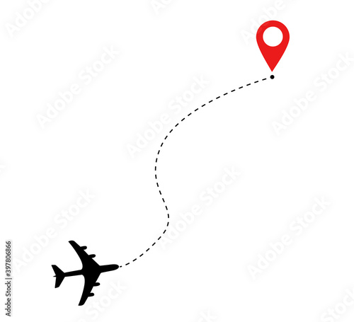 Navigation with plane and drop point marker on white background.Simple vector illustration.