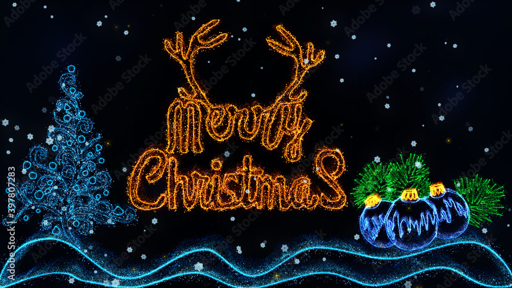 Christmas background with bright fir tree and shiny particles
