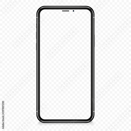 Photo Realistic Frameless Smartphone Screen Vector Mockup Isolated on White Background for Mobile Application, Web Site, Game, Presentation UI UX Design Template