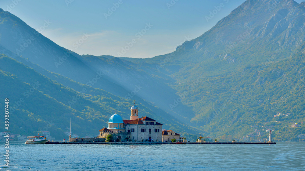 Our Lady of the Rock off the coast of Perast in the Bay of Kotor, Montenegro