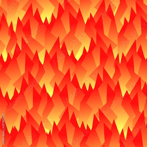 A seamless abstract pattern looks like a flame or bright autumn leaves. Red and orange shades. Bright pattern for fabric, website, covers, clothing, packaging.
