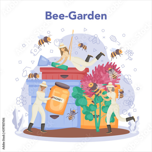 Hiver or beekeeper concept. Professional farmer with hive and honey