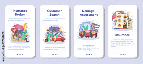 Insurance agent mobile application banner set. Idea of security