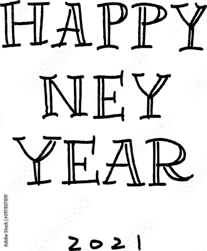 おしゃれなHappyNewYearの手書き文字